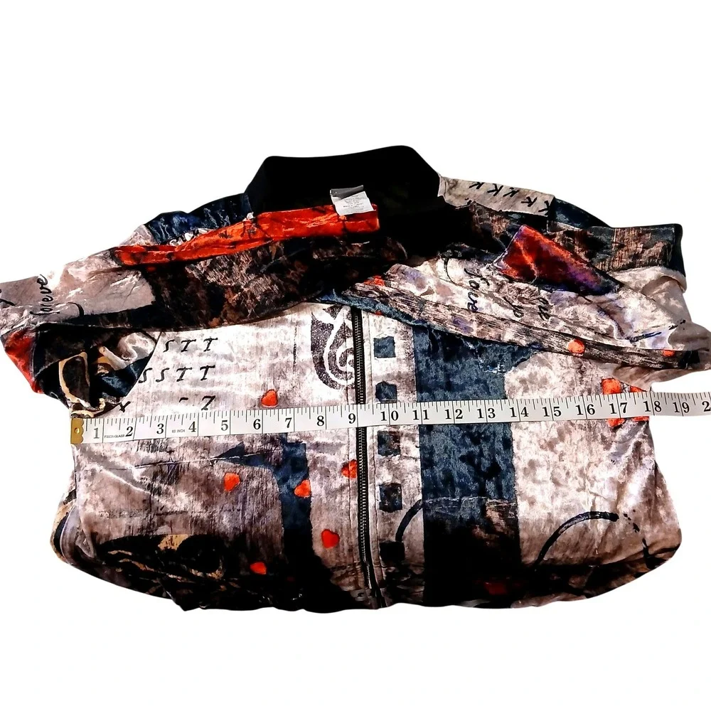 Art of Dolcezza Womens XS Abstract Art Velvet Bomber Jacket Full Zip Art to Wear